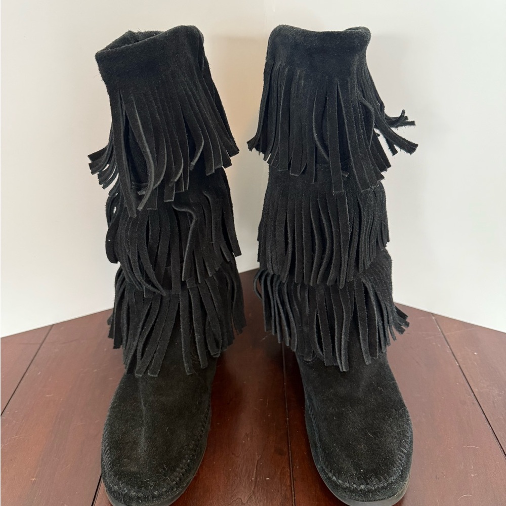 Minnetonka | Fringe Black Suede Women's Boots